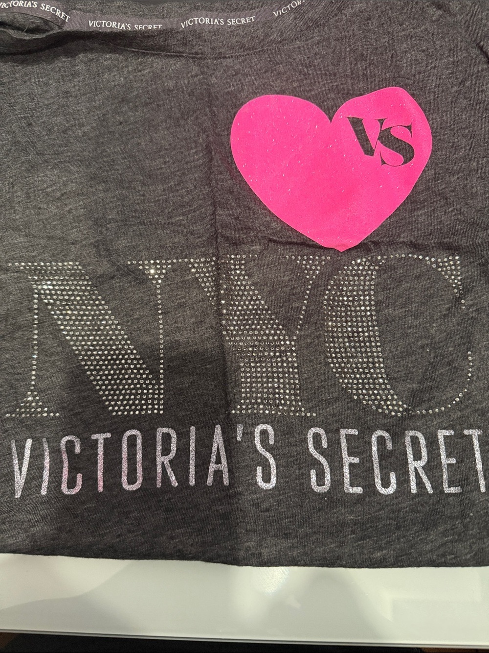 Victoria's Secret Charcoal Gray Tee with Hot Pink Heart